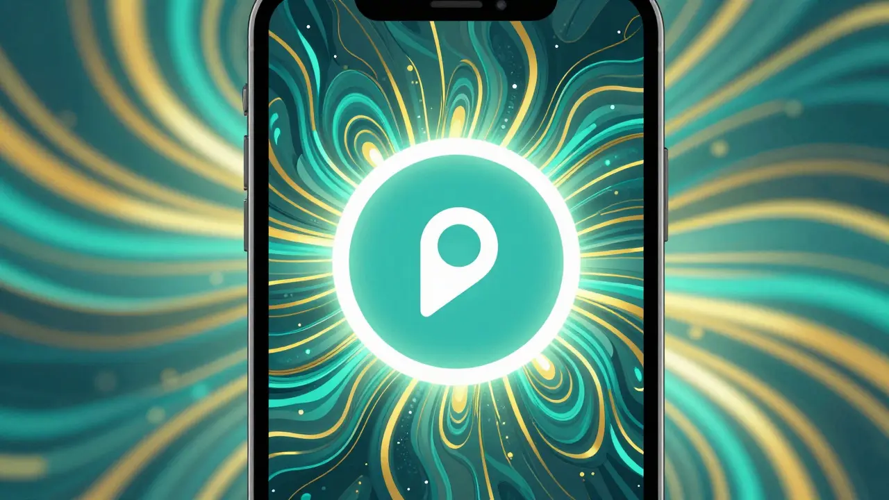 Smartphone screen with digital refill icon in psychedelic style