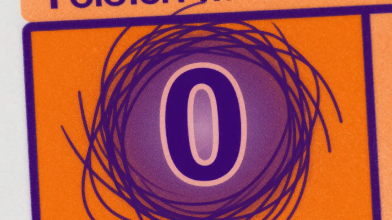 Stylized zero on prescription label with chaotic swirls
