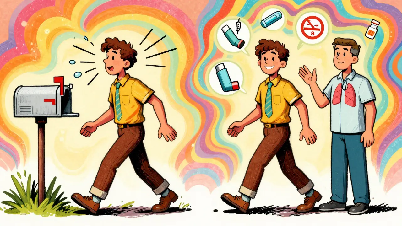 A person struggles to walk on one side, then walks freely with rehab help on the other, surrounded by health icons in vibrant swirls.