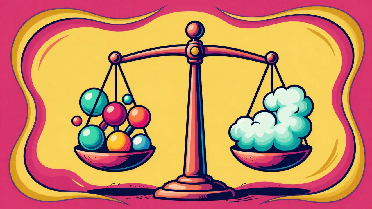 Balanced scales comparing medication and illness risks