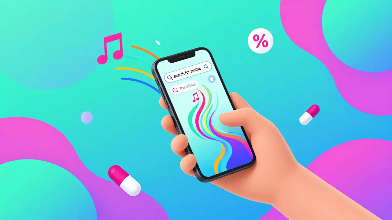 Stylized illustration of a person using a smartphone to find cheap medication online